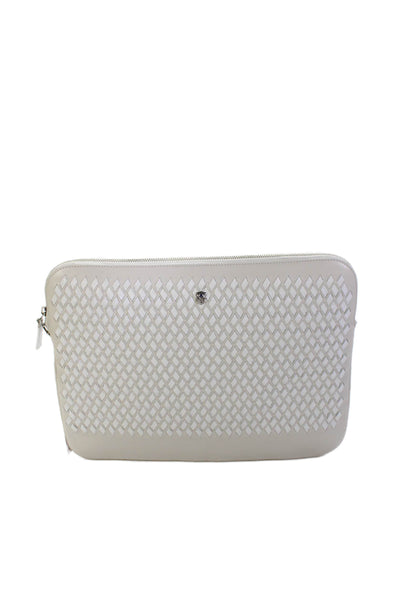Tardini Womens Leather Woven Zip Around Portfolio Case White