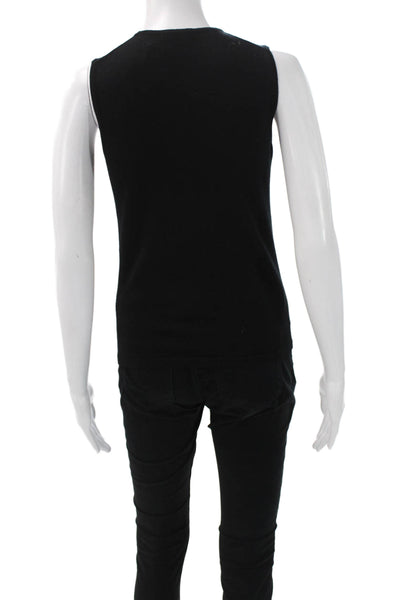 Henri Bendel Womens Black Merino Wool Crew Neck Sleeveless Basic Tank Size S