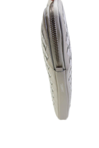 Tardini Womens Leather Woven Zip Around Portfolio Case White