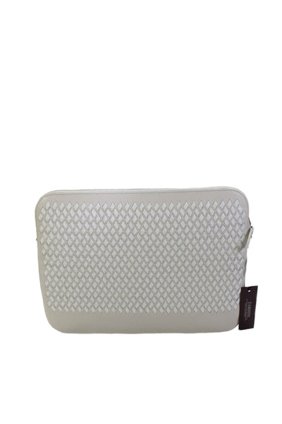 Tardini Womens Leather Woven Zip Around Portfolio Case White