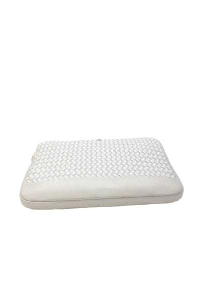 Tardini Womens Leather Woven Zip Around Portfolio Case White