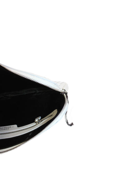 Tardini Womens Leather Woven Zip Around Portfolio Case White