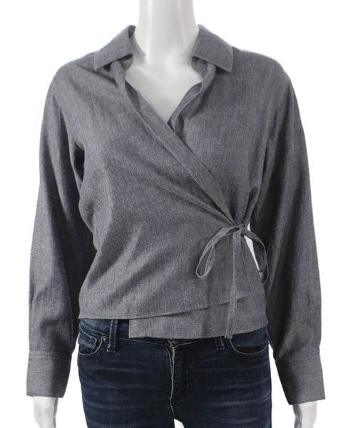 Vince Womens Basic Collared Long Sleeve Cotton T-Shirt White Size 2XS