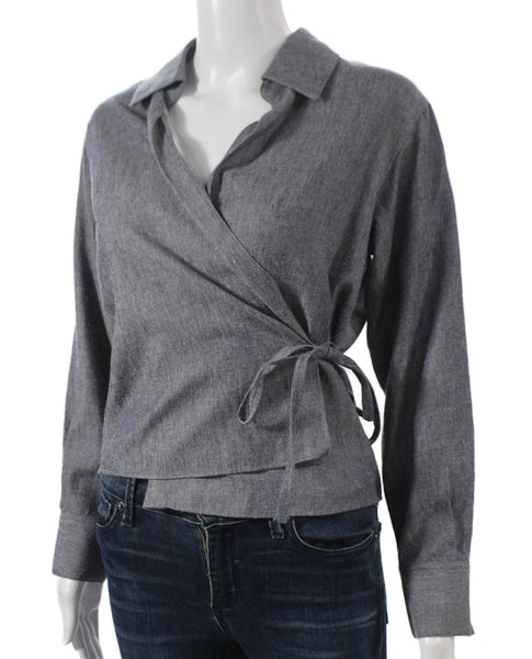 Vince Womens Basic Collared Long Sleeve Cotton T-Shirt White Size 2XS