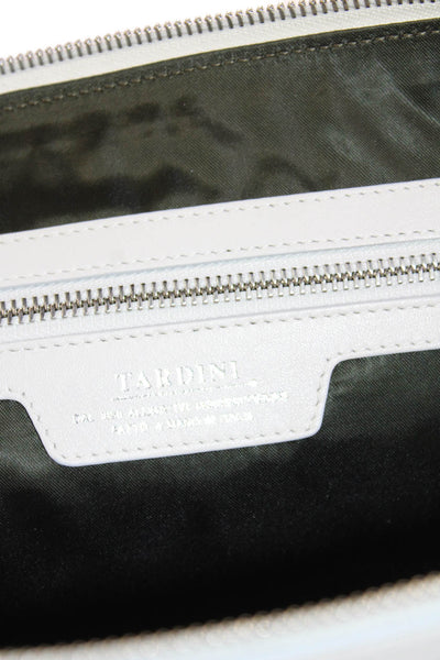 Tardini Womens Leather Woven Zip Around Portfolio Case White