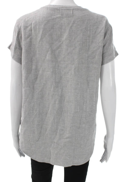 Bella Dahl Womens Viscose Striped V-Neck Short Sleeve Basic Blouse Gray Size S