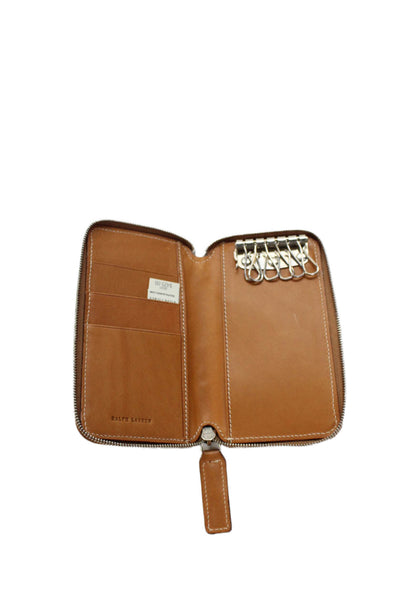 Ralph Lauren Womens Leather Zip Around Key Case Wallet Brown
