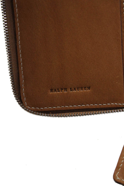 Ralph Lauren Womens Leather Zip Around Key Case Wallet Brown