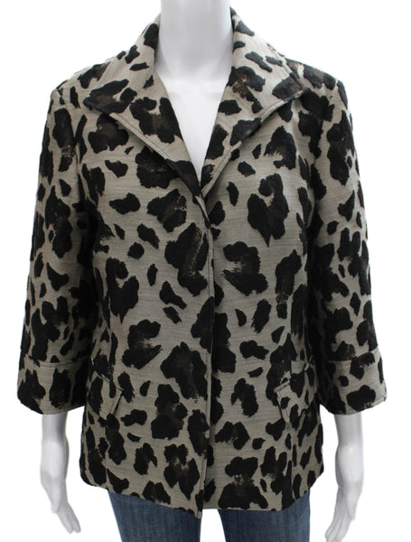 Lafayette 148 New York Womens Wool Animal Print Jacket 3/4 Sleeve Size 12