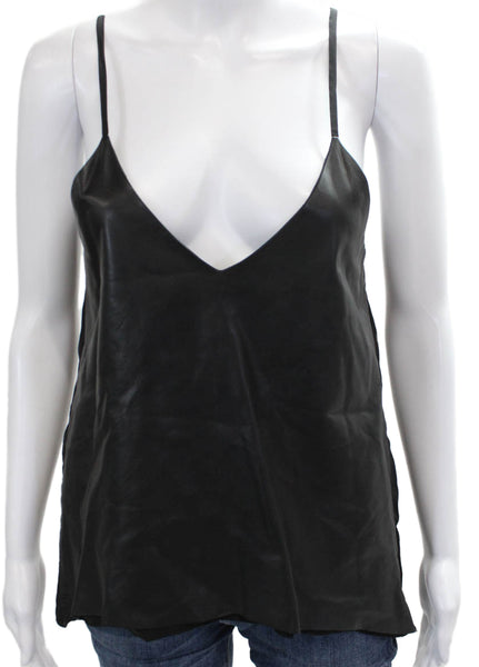 Mason Womens Tank Black Lambskin V-Neck Tie Closure Size 6