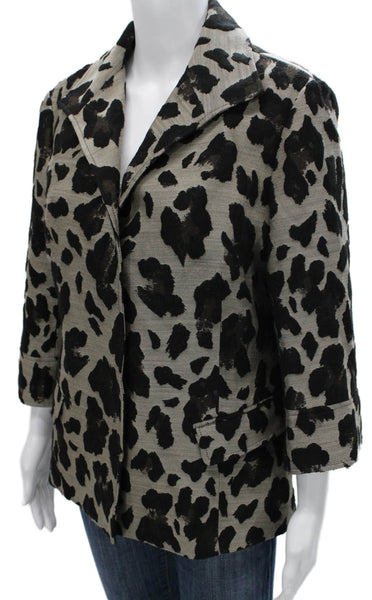 Lafayette 148 New York Womens Wool Animal Print Jacket 3/4 Sleeve Size 12