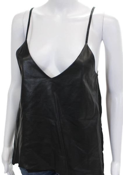 Mason Womens Tank Black Lambskin V-Neck Tie Closure Size 6