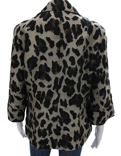Lafayette 148 New York Womens Wool Animal Print Jacket 3/4 Sleeve Size 12