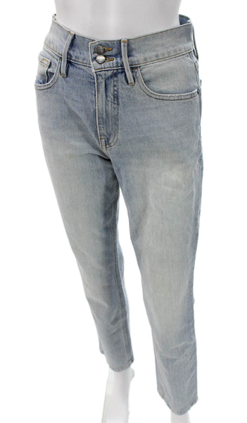 Frame Women Straight Jeans Blue Cotton Mid Rise Button 28in Size 27