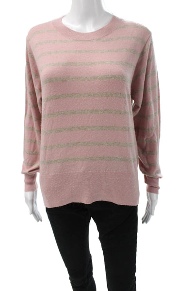 Splendid Women Pink Striped Pullover Sweater Crew Neck Acrylic Fall Size S
