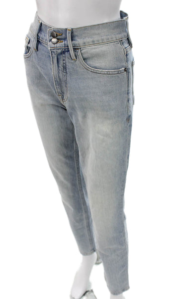 Frame Women Straight Jeans Blue Cotton Mid Rise Button 28in Size 27