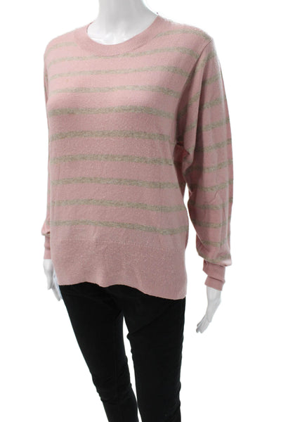 Splendid Women Pink Striped Pullover Sweater Crew Neck Acrylic Fall Size S