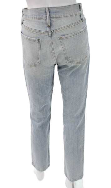 Frame Women Straight Jeans Blue Cotton Mid Rise Button 28in Size 27