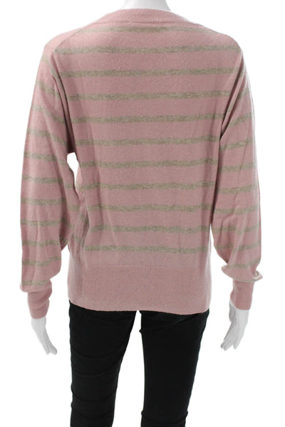 Splendid Women Pink Striped Pullover Sweater Crew Neck Acrylic Fall Size S