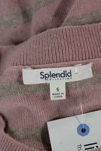 Splendid Women Pink Striped Pullover Sweater Crew Neck Acrylic Fall Size S