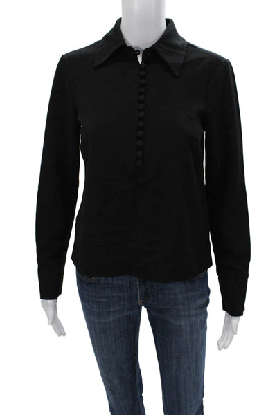 Zara Women Collared Black Polyester Long Sleeve Button Up Top Size XS