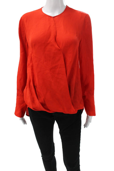 Rag & Bone Women Blouse Silk Orange Round Neck Long Sleeve Petite Size S