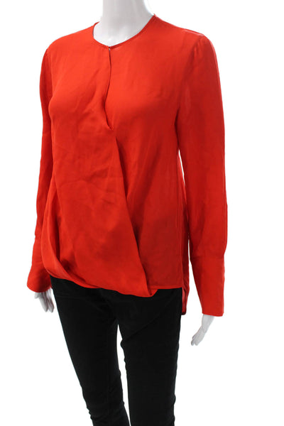 Rag & Bone Women Blouse Silk Orange Round Neck Long Sleeve Petite Size S