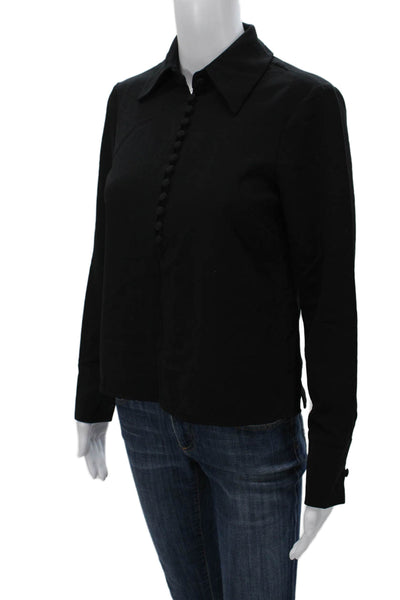 Zara Women Collared Black Polyester Long Sleeve Button Up Top Size XS