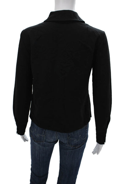 Zara Women Collared Black Polyester Long Sleeve Button Up Top Size XS
