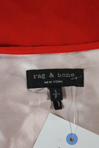 Rag & Bone Women Blouse Silk Orange Round Neck Long Sleeve Petite Size S