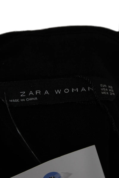 Zara Women Collared Black Polyester Long Sleeve Button Up Top Size XS