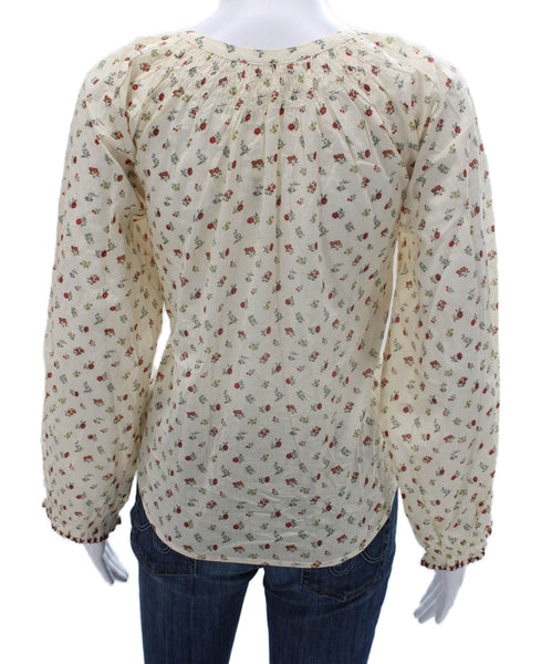 If Only If Womens Blouse Pajama Top Beige Floral Tie Long Sleeve Size XS