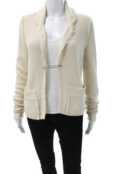 Roi Womens Ivory Wool Collared Long Sleeve Cardigan Size M