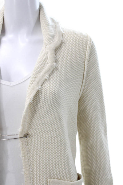 Roi Womens Ivory Wool Collared Long Sleeve Cardigan Size M
