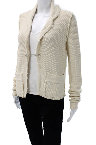 Roi Womens Ivory Wool Collared Long Sleeve Cardigan Size M