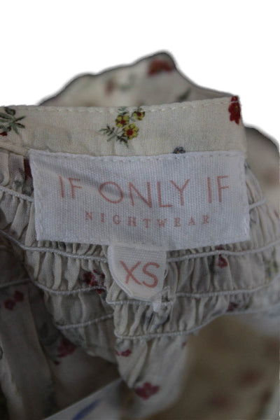 If Only If Womens Blouse Pajama Top Beige Floral Tie Long Sleeve Size XS