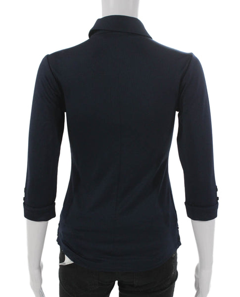 Adidas Womens Basic Polo Blue Collared 3/4 Sleeve Polyester Size XS