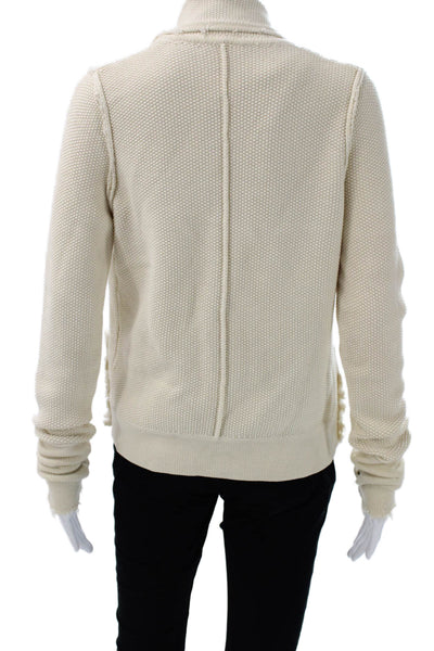 Roi Womens Ivory Wool Collared Long Sleeve Cardigan Size M