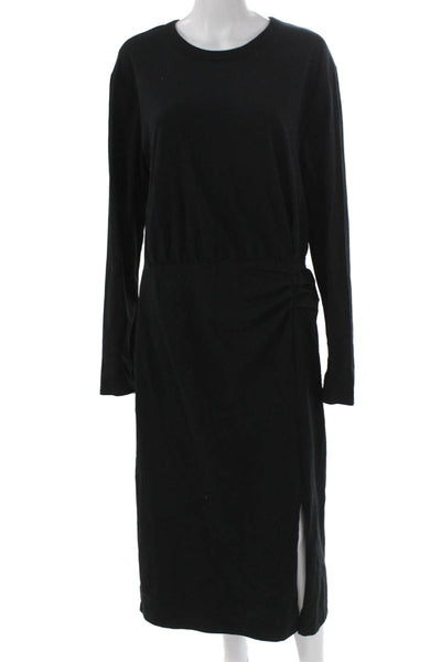 Nation Los Angeles Womens Sheath Midi Dress Black Cotton Longsleeve Size XL