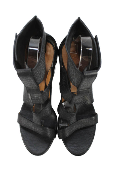 Chloe Womens Pebbled Leather Strappy Sandal Heels Black Size 38.5 8.5