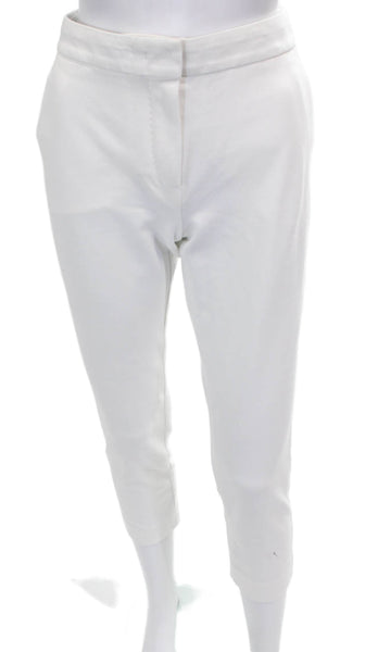 Max Mara Womens Cropped Viscose Pants White Button Inseam 26 Size 6