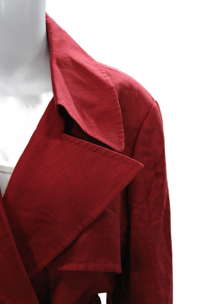 Lafayette 148 New York Women Red Cupro Trench Coat Button Long Sleeve Size 8