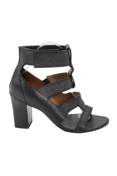 Chloe Womens Pebbled Leather Strappy Sandal Heels Black Size 38.5 8.5