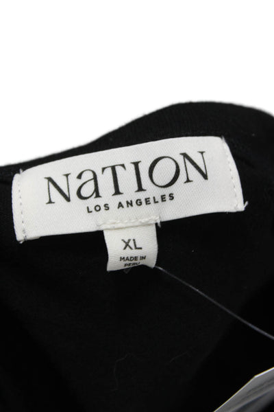 Nation Los Angeles Womens Sheath Midi Dress Black Cotton Longsleeve Size XL