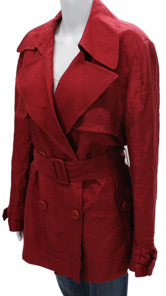 Lafayette 148 New York Women Red Cupro Trench Coat Button Long Sleeve Size 8