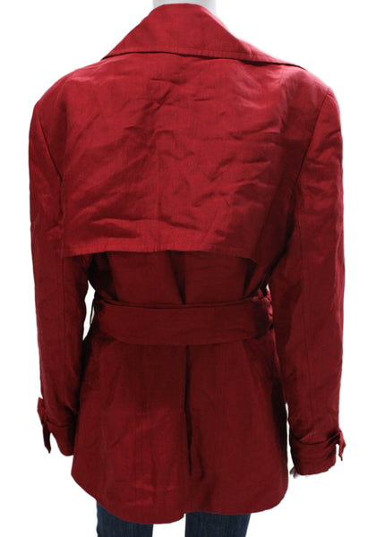 Lafayette 148 New York Women Red Cupro Trench Coat Button Long Sleeve Size 8