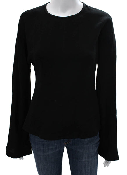 La Ligne Women Basic Black Triacetate Round Neck Long Sleeve Blouse Size 0