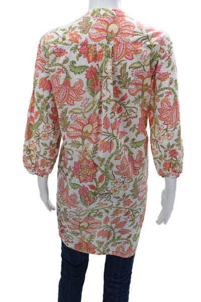 Anokhi Women Multicolor Floral Cotton Collared 3/4 Sleeve Tunic Button Size S