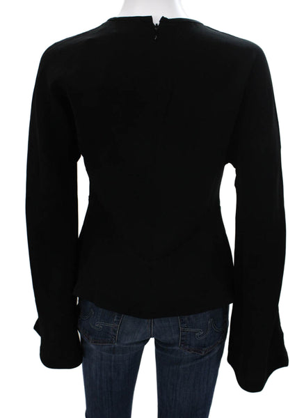 La Ligne Women Basic Black Triacetate Round Neck Long Sleeve Blouse Size 0