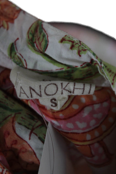 Anokhi Women Multicolor Floral Cotton Collared 3/4 Sleeve Tunic Button Size S